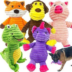 5 Pack Plush Toys Assortment Value Bundle Puppy Pet Mutt Squeak Toy for Medium L